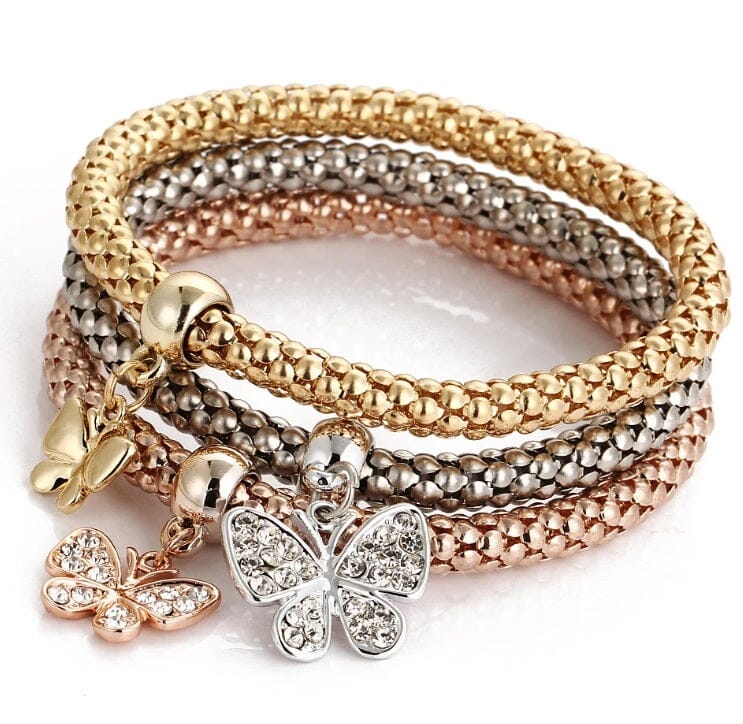 Women Teen Gold Silver Rose Gold Chain Stretch Multilayer Bracelet_ Jewelry jehouze Butterfly 