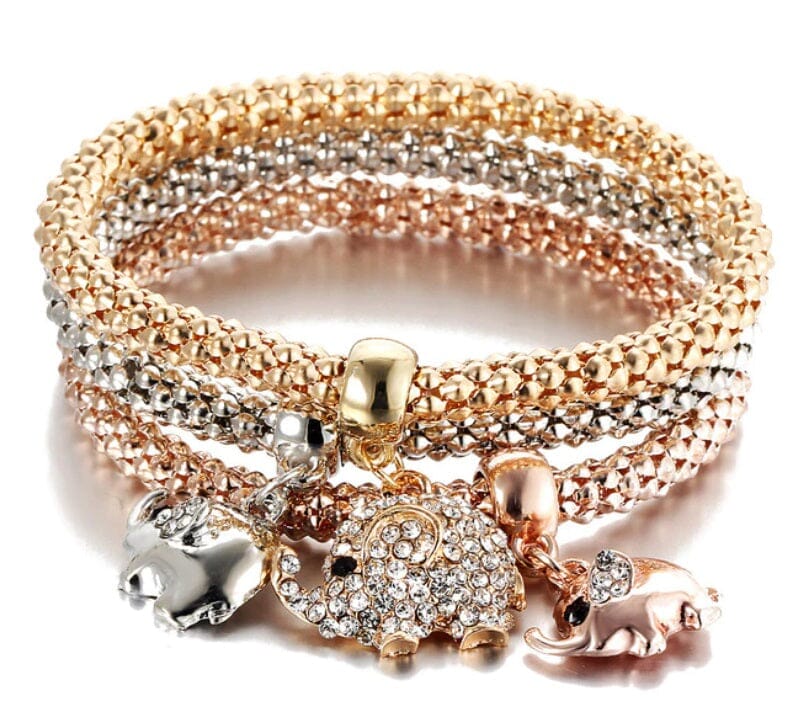 Women Teen Gold Silver Rose Gold Chain Stretch Multilayer Bracelet_ Jewelry jehouze Elephant 