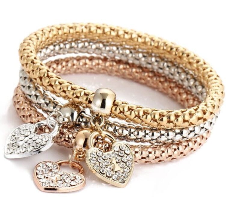 Women Teen Gold Silver Rose Gold Chain Stretch Multilayer Bracelet_ Jewelry jehouze Heart 