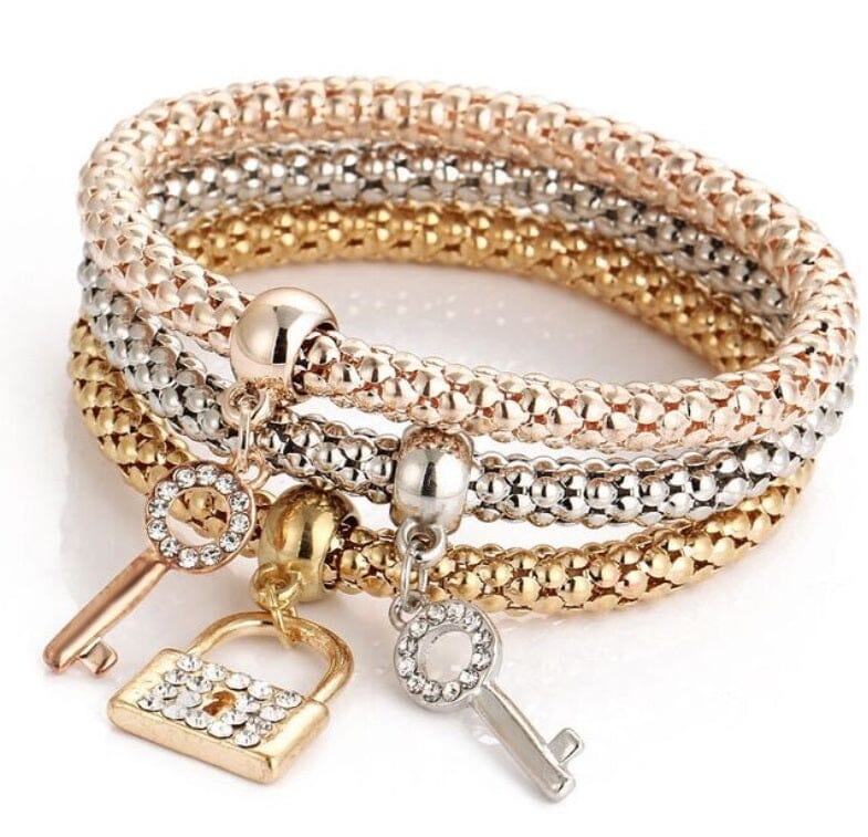 Women Teen Gold Silver Rose Gold Chain Stretch Multilayer Bracelet_ Jewelry jehouze Key and Lock 