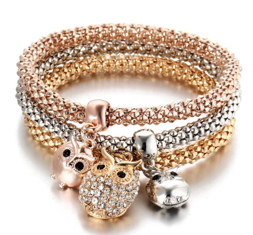 Women Teen Gold Silver Rose Gold Chain Stretch Multilayer Bracelet_ Jewelry jehouze Owl 