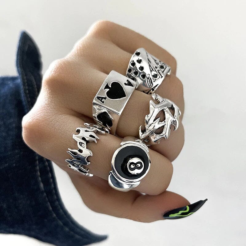Women Teen Vintage Punk Metal Antique Silver Color Finger Ring Gothic Jewelry_ Jewelry jehouze 102 