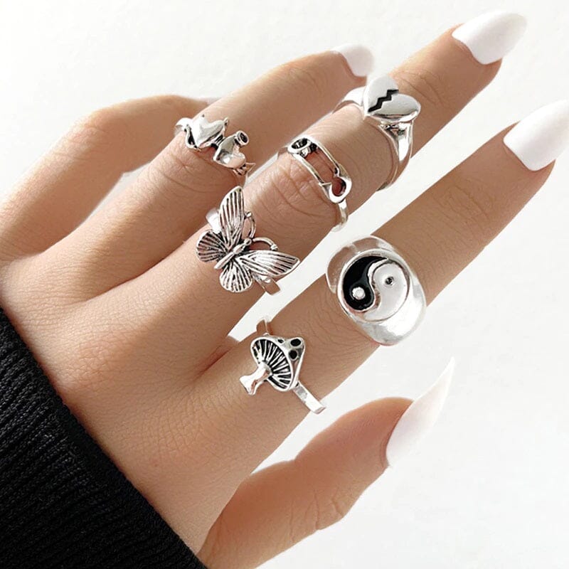 Women Teen Vintage Punk Metal Antique Silver Color Finger Ring Gothic Jewelry_ Jewelry jehouze 103 