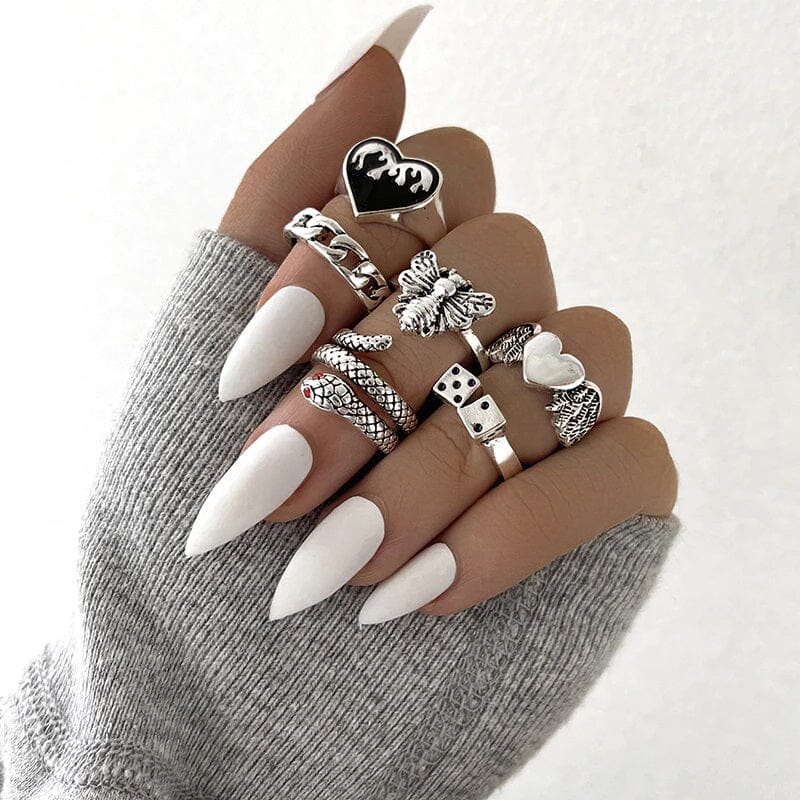 Women Teen Vintage Punk Metal Antique Silver Color Finger Ring Gothic Jewelry_ Jewelry jehouze 104 
