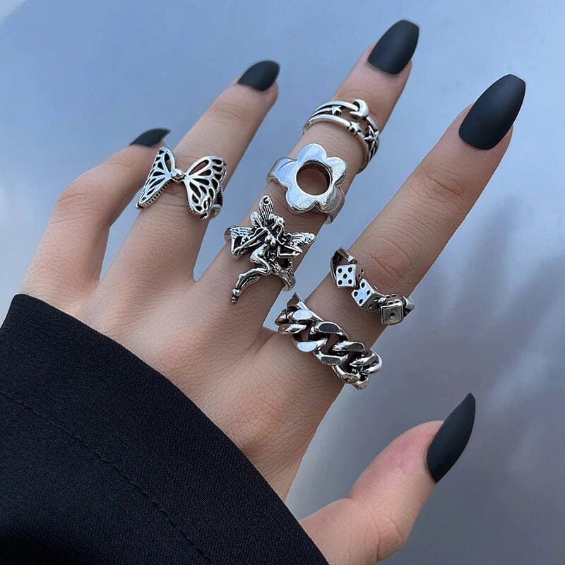 Women Teen Vintage Punk Metal Antique Silver Color Finger Ring Gothic Jewelry_ Jewelry jehouze 105 