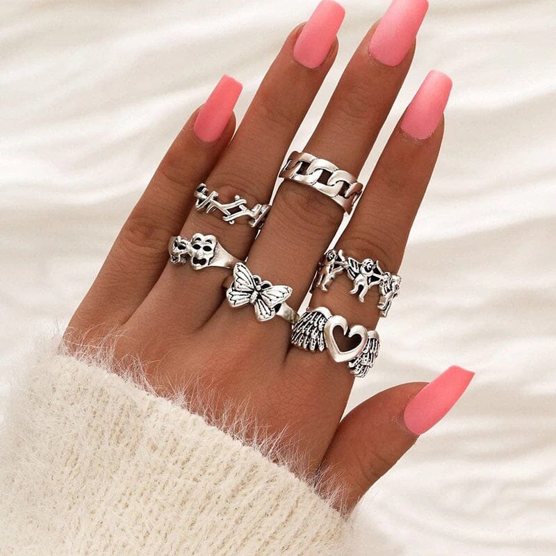 Women Teen Vintage Punk Metal Antique Silver Color Finger Ring Gothic Jewelry_ Jewelry jehouze 107 