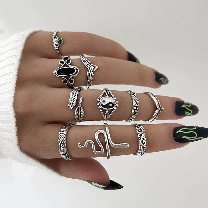 Women Teen Vintage Punk Metal Antique Silver Color Finger Ring Gothic Jewelry_ Jewelry jehouze 108 