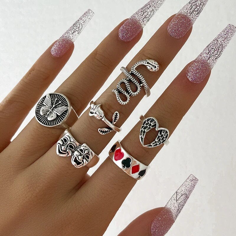 Women Teen Vintage Punk Metal Antique Silver Color Finger Ring Gothic Jewelry_ Jewelry jehouze 110 