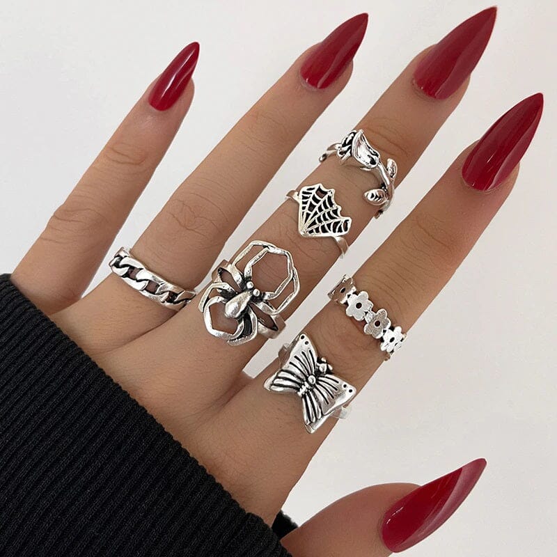 Women Teen Vintage Punk Metal Antique Silver Color Finger Ring Gothic Jewelry_ Jewelry jehouze 115 