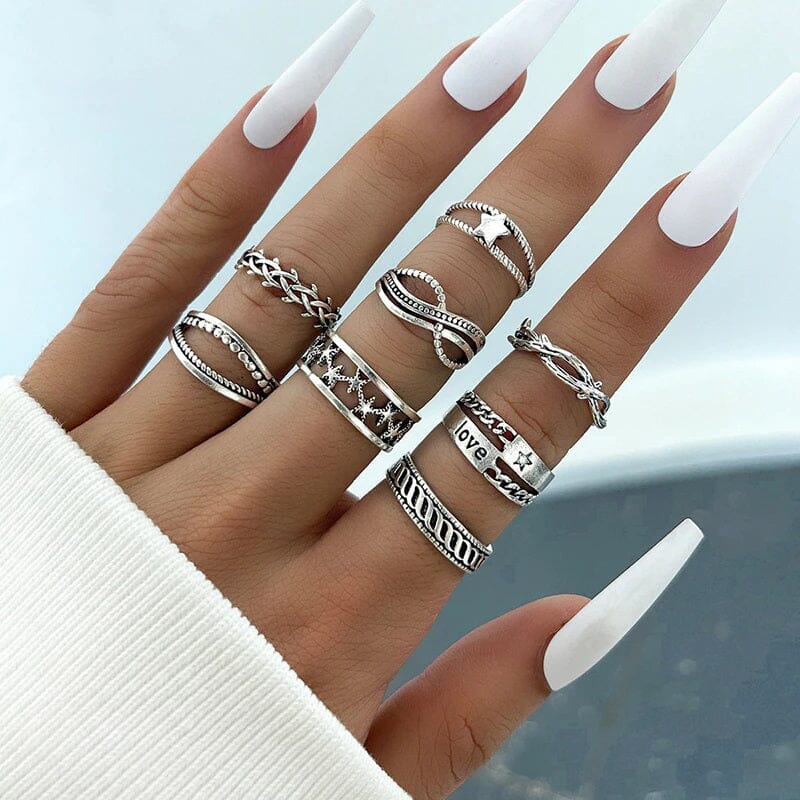 Women Teen Vintage Punk Metal Antique Silver Color Finger Ring Gothic Jewelry_ Jewelry jehouze 116 