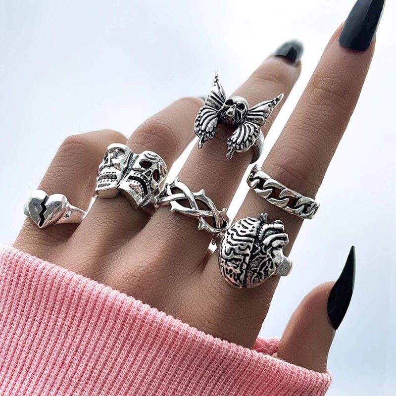 Women Teen Vintage Punk Metal Antique Silver Color Finger Ring Gothic Jewelry_ Jewelry jehouze 117 