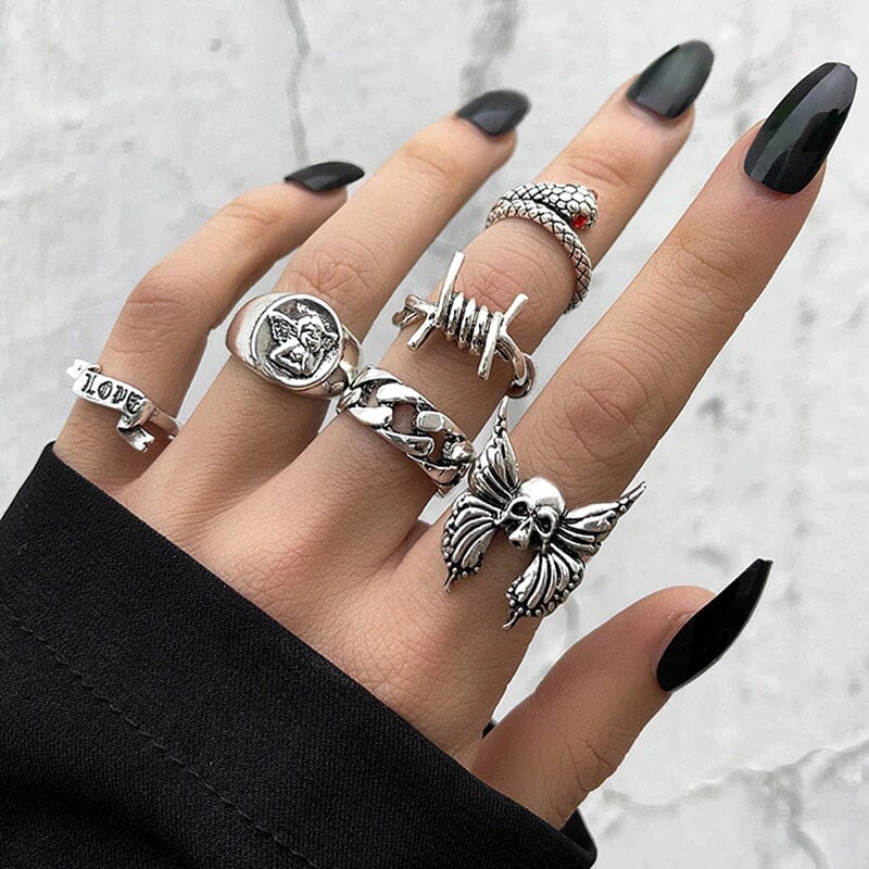 Women Teen Vintage Punk Metal Antique Silver Color Finger Ring Gothic Jewelry_ Jewelry jehouze 118 