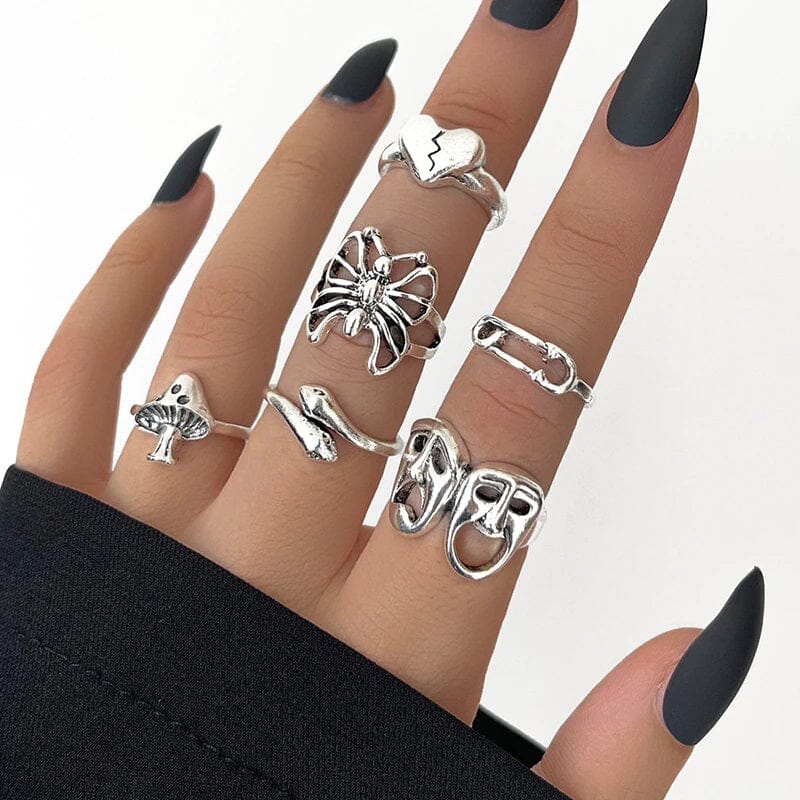 Women Teen Vintage Punk Metal Antique Silver Color Finger Ring Gothic Jewelry_ Jewelry jehouze 119 