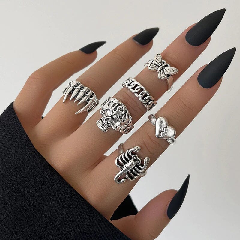 Women Teen Vintage Punk Metal Antique Silver Color Finger Ring Gothic Jewelry_ Jewelry jehouze 120 
