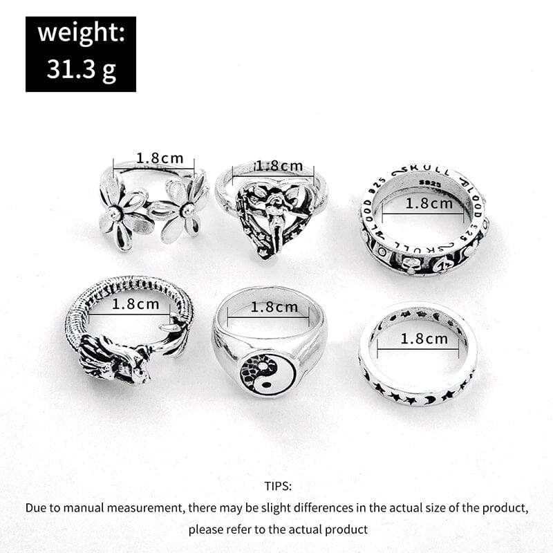 Women Teen Vintage Punk Metal Antique Silver Color Finger Ring Gothic Jewelry_ Jewelry jehouze 