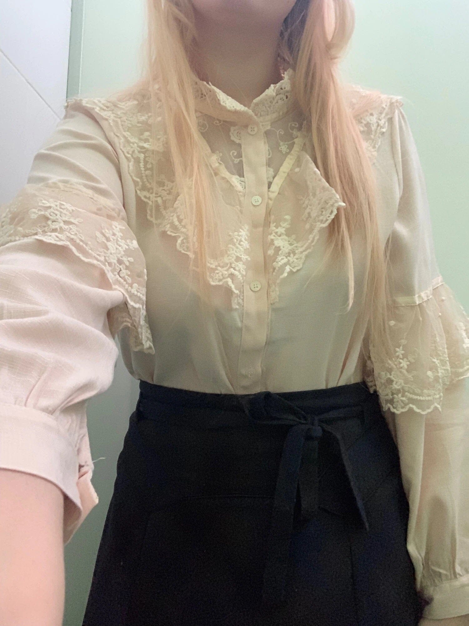 Women Victorian Ruffle Blouse Tops Stand Collar Front Button Long