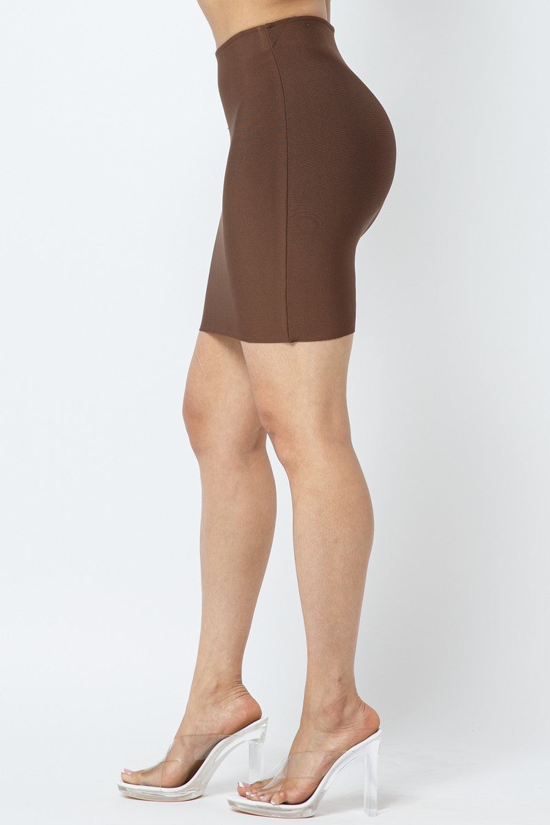Women's Brown Basic Stretchy Bodycon Bandage Short Mini Skirt Skirts jehouze 