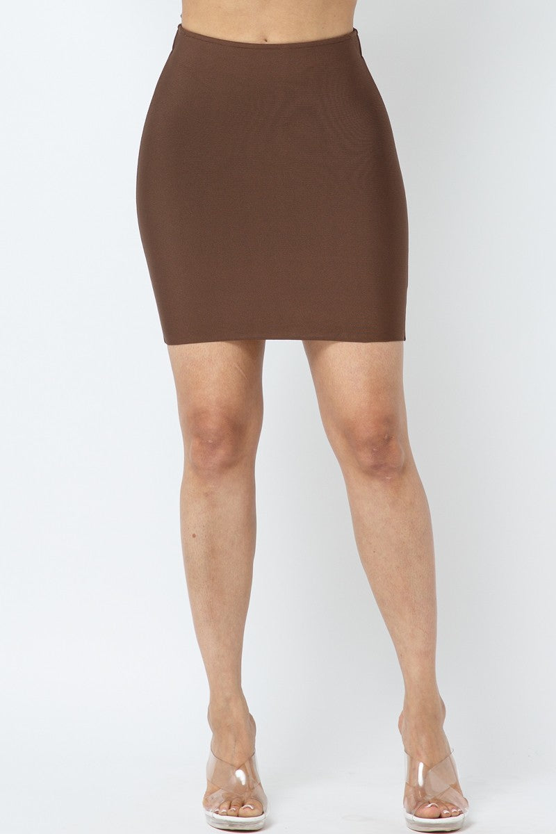 Women's Brown Basic Stretchy Bodycon Bandage Short Mini Skirt Skirts jehouze 