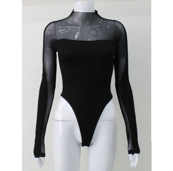 Black Sheer Mesh Deep Plunge V-Neck Short Sleeve Bodysuit – BJ's Closets